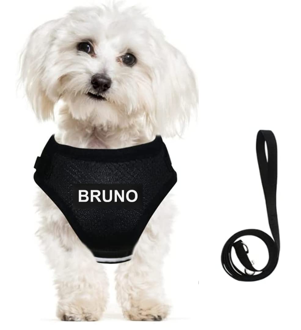 Kraftidy Dog Harness with Name id Customized for Small Dogs Puppy Harness Reflective Vest Harness Adjustable with Personalized Dog Name (Black) (B0BTCBRJN7) Amazon Price History, Amazon Price Tracker