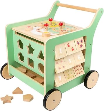 Small Foot Wooden Toys Premium Pastel Wooden Baby Walker and playcenter Move it! Designed for Toddlers 12+ Months, Multi (10947)