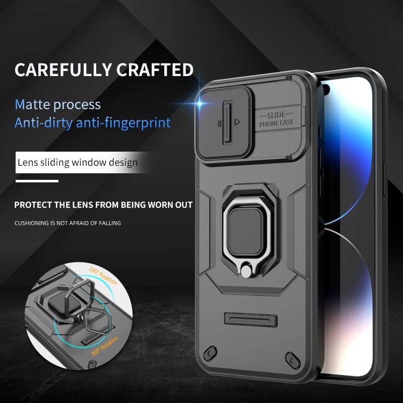 Image of CamShield Pro Case with Slide Camera Protection and 360 Protection Ring Stand Bumper Back Case Cover for iPhone 15 Pro Max (Blue)