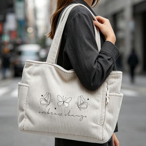 Bolso tote de pana estampado para mujer miniatura 1