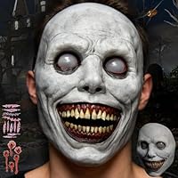 SEESUNO Halloween Exorcist Smile Mask - Latex Full Head Horror Skull Helmet with Realistic Detailing for Cosplay & Scary Party Costumes