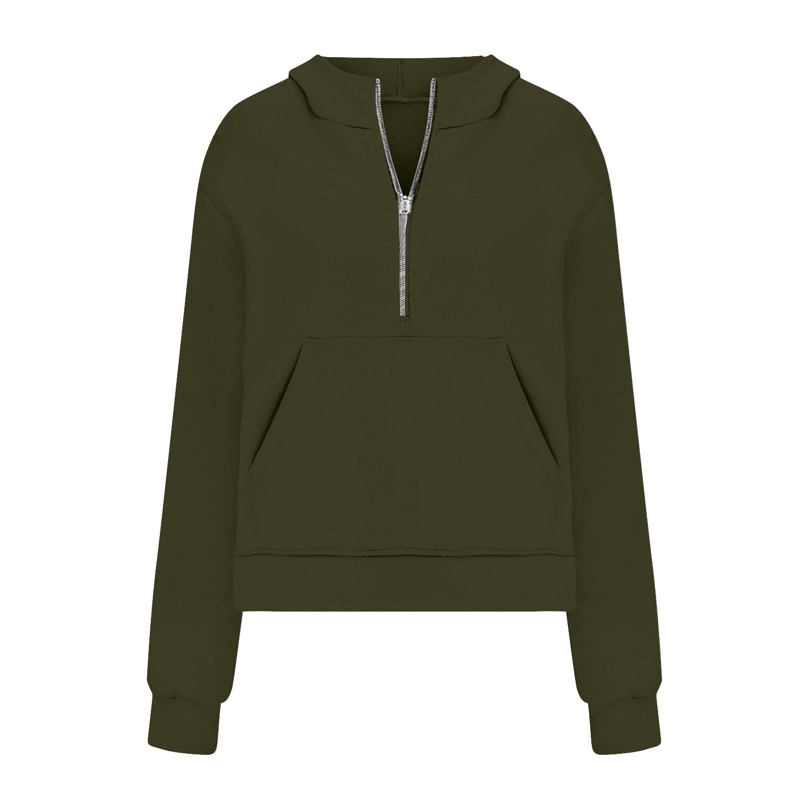 Generico Felpa Donna con Cappuccio Mezza Zip Cropped Oversize Manica Lunga Tasca Morbida Sweatshirt Casual Primavera Autunno