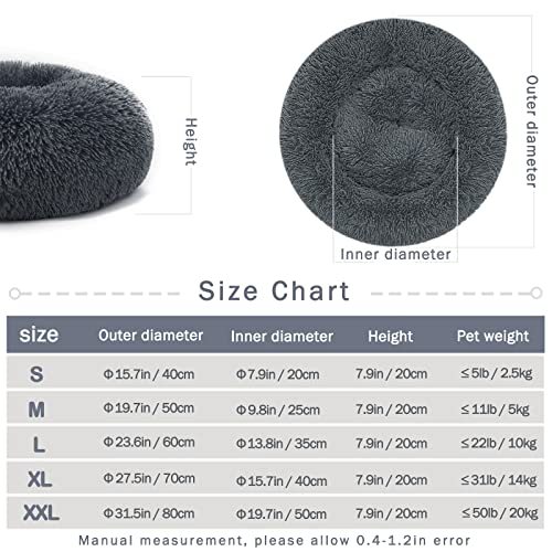 Hundebett Katzenbett Flauschig Rund aus Plüsch - Donut Kuscheliges Hundekissen Hundekorb Waschbar S/M/L/XL/XXL für Kleine, Mittelgroße und Große Hunde, Katzen und Andere Haustiere (S-40cm, Hellgrau)