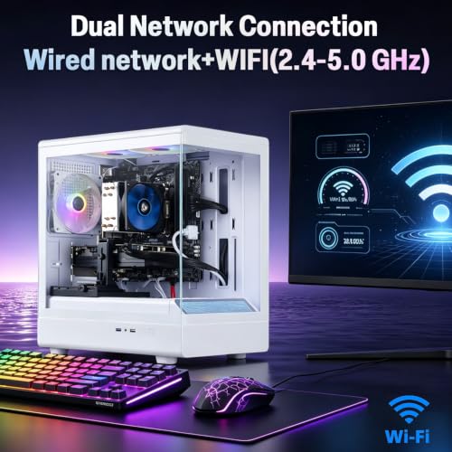 Image of Gaming PC Desktop Computer, Ryzen 5 5500 up to 4.2GHz, Radeon RX560 4G | 16G GDDR4 RAM, 512GB SSD, WiFi, Prebuilt Gaming PC Tower Computer for Game Design and Office