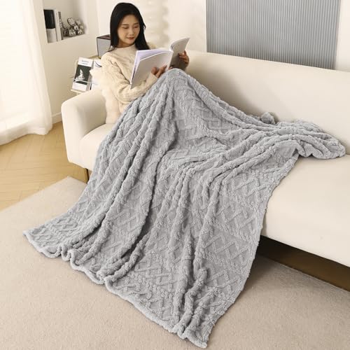 Image of HOKIPO Fleece AC Blanket Double Bed Queen, 200X230 Cm / 6.5X7.5 Feet, Light Grey (AR-5743-LGRY)