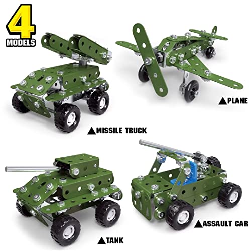 Image of Ferthor Fun Metal Building Military Series Assembly Toys,Small Construction Set for Kids Ages 4-8, Military Toys for Boys Age 8-12,STEM Toy Gifts for Model Army Kit(166pcs No Motor)