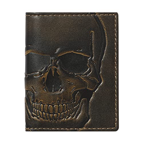 House of Jack Co. Skull Slim Card Wallet for Men, Minimalist Front Pocket, Small Bifold Card Holder, Full Grain Cowhide Leather Wallet, Black