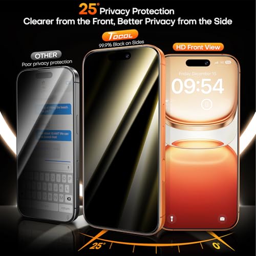 Image of TOCOL Privacy Screen Protector for 17 Pro Max / 16 Pro Max 6.9 inch 9H Hardness Military Grade Shatterproof HD Tempered Glass for 17 ProMax Full Coverage Easy Installation 2 Pack
