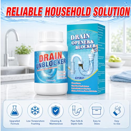 Miniatura 2 de Bellifluous Desatascador Tuberias, Desatascador Tuberias Profesional Para Cabello, Grasa Y Residuos De Jabón, Drain Unblocker De Acción Rápida Ideal Para Fregaderos De Cocina, Baños E Inodoros 260g