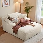 Aivermeil Boneless Couch Modernes Cord Bodensofa mit Schlaffunktion – Cloud Sofa mit Chaiselongue, 3 Kissen, Bequeme Sofa Couch für Wohnzimmer, Keine Montage erforderlich - Beige