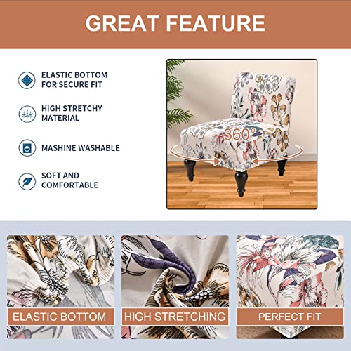 Image of Eco-Ancheng Armless Chair Slipcover Removable Armless Accent Chairs Covers Washable Armless Slipper Chair Slipcover Printed Armless Chair Furniture Protector Covers for Living Dining Room Hotel