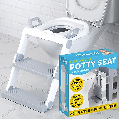 NETTILY Potty Training Seat for Toddler Boys & Girls - Toddlers COMPLETELY FOLDABLE Potty Training Toilet Seat with Ladder - PORTABLE Kids Potty Seat Toilet Chair Step Stool Trainer for Children