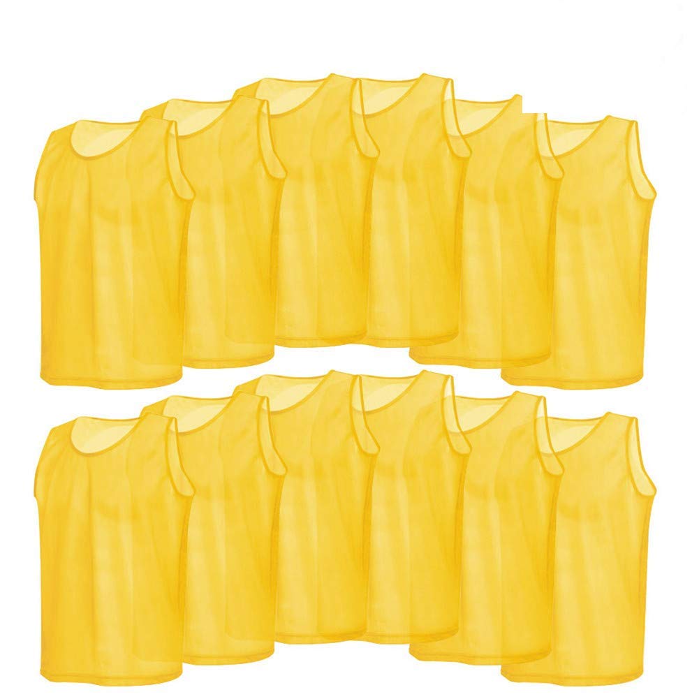 12 Stück Mesh Trimmage Erwachsene Fußball Trainingsweste Trainingsleibchen Markierungshemd Weste Atmungsaktiv Erwachsene Trikots Lätzchen für Volleyball Fußball Basketball (Gelb) Fußball Liefert