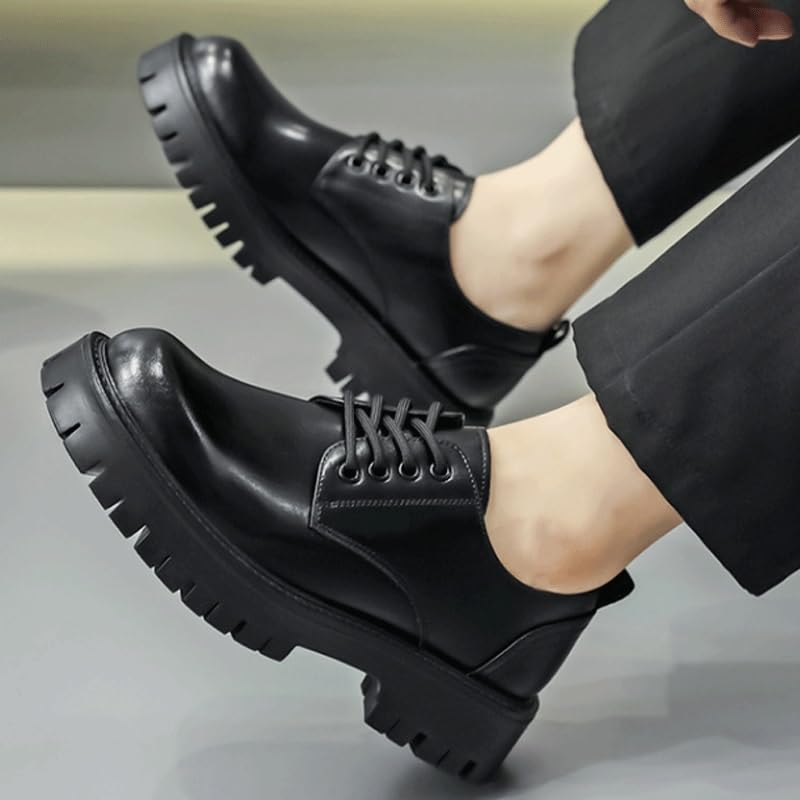 Man Oxford Shoes Classic Round Toe Lace Up Lug Sole Soft Bottom Business Work Dress Shoes Non-Slip Heightening Derby Shoes2