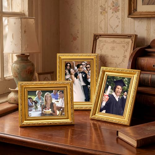 Image of 12 Pcs 4 x 6 Inch Gold Picture Frames Bulk Vintage Antique Ornate Retro Baroque Photo Frames with Backboard for Wall Hanging Tabletop Home Decor Wedding Christmas Display