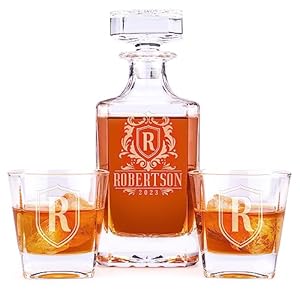 Personalized Whiskey Decanter Set – 5 Design Options – Custom Liquor 25 oz, 750ml Liquor Decanter w/Whiskey Glass Set Options, Birthday & Retirement Gifts for Men