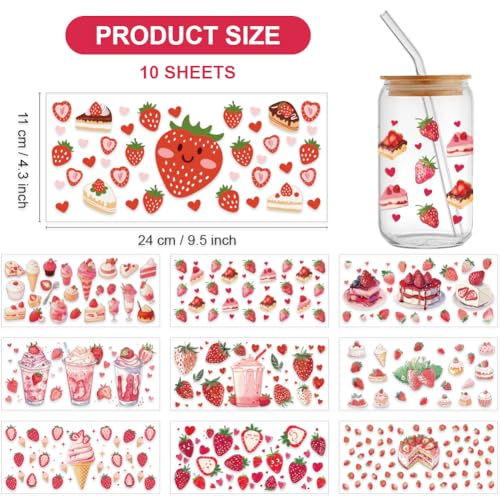 GOMAKERER 10 Sheets Strawberry UV DTF Wraps - Image 2