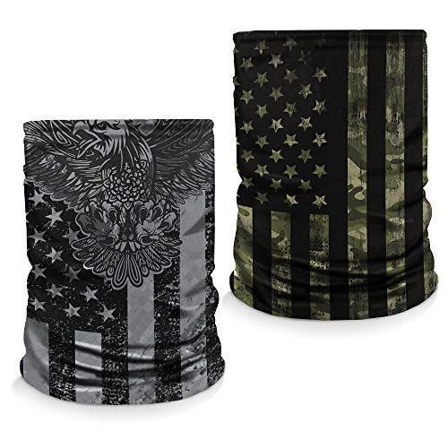 Controller Gear Neck Gaiter Face Mask [2 Pack] - Made in USA. Sun & Dust Protection, Sport, Bandanas for Fishing, Hiking, Cycling, Motorcycling, Running - Camo/Black Eagle