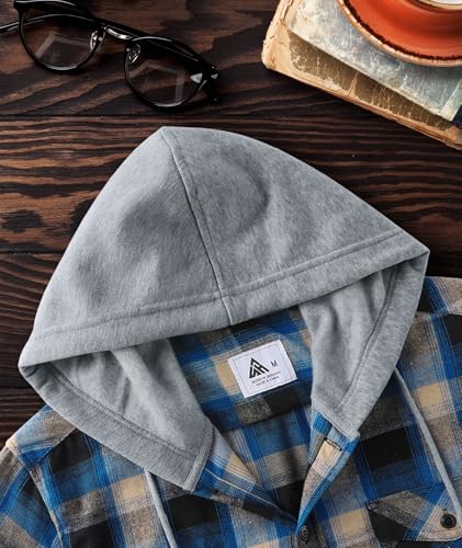 Men's Flannel Shirt Plaid Hoodie Stylish Long Sleeve Fall Casual Button Down Western Shirts with Flat Pocket4