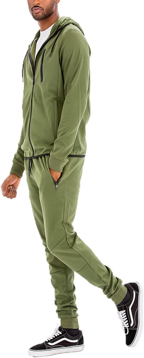 WEIV GEAR Mens Track Suit 2 Piece Sweatsuit Zipper Jacket DrawString Waistband Sweatpants Tracksuit