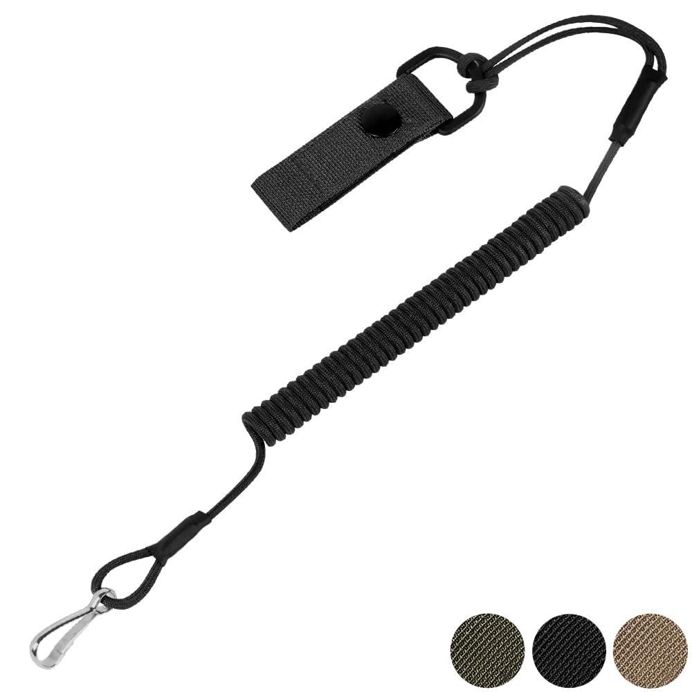 Tactical Pistol Lanyard – 3+ Colors – Leash of Coiled Style – Secure Lanyard Keychain –Strap with D-Ring Keeper & Molle