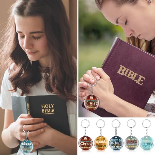 Image of Janmercy 120 Pcs Acrylic Christian Keychain Bulk Floral Bible Verse Keychain Religious Scripture Jewelry Gifts for Women Men
