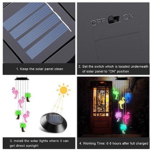 Changing Color Solar Powered Plastics Flamingo Tree Wind Chime Wind Moblie Led Light, Spiral Spinner Windchime Portable Outdoor Chime For Patio, Deck, Yard, Garden, Home, #TOP4