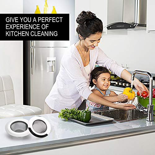 Lotfancy Kitchen Sink Strainer, 2Pcs Stainless Steel Mesh Drain Strainer, Large Wide Rim 4.5" Diameter, 1.5" Deep Drain Screen, Anti Clogging #TOP6