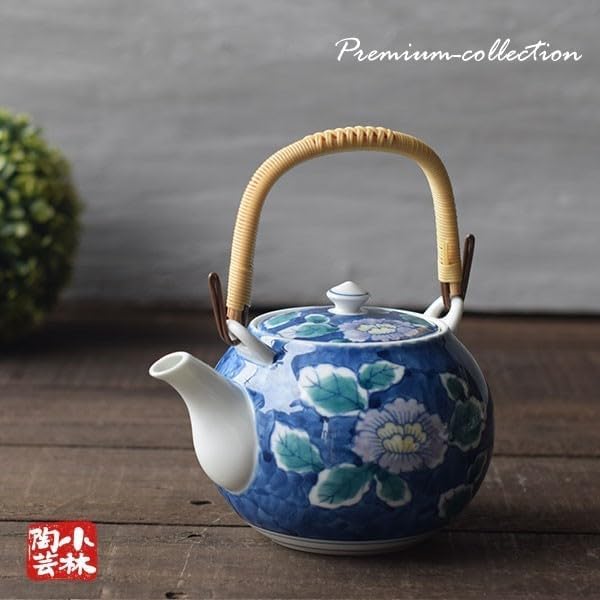 民藝 古作 益子焼 柿釉 抜絵 茶器揃 急須 湯呑み4客