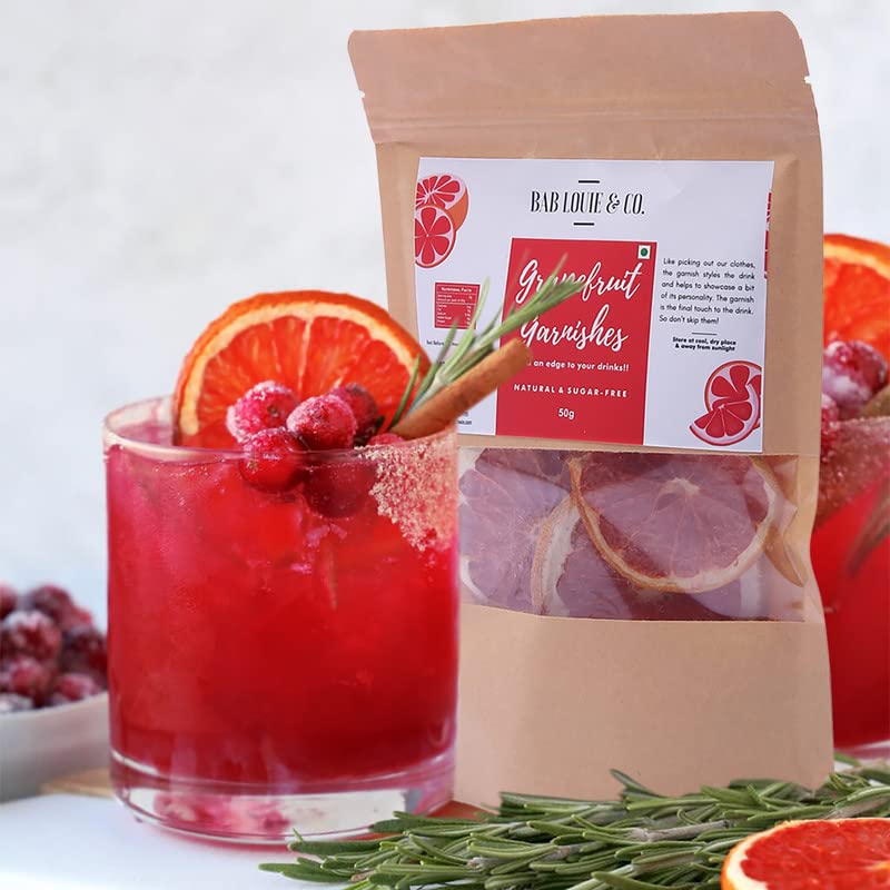 Image of Bab Louie & Co. Grapefruit Dehydrated Fruits Garnishes For Cocktail, Mocktail, Detox Water, Green Tea, Snacks|Air Dried|Gluten Free|Vegan|No Sugar|100% Natural|Zero Preservatives|50 Gm (Pack Of 5)