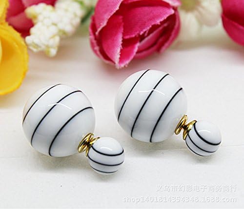 SASAMALL Special Style Round Ball Pierced Double-Sided Stud Earrings Girl Woman (White)