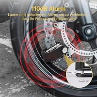ZELENY Bremsscheibenschloss Alarm 110db Motorrad Schloss, Motorradschloss Alarmanlage mit 1.5m Rückrufkabel und Schlosstasche, Scheibenbremsen Schloss für Moto Fahrrad Moped – Ansicht 2