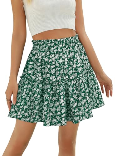 Image of Berydress Womens Ruffle Mini Skirt High Waist Flowy Casual Summer Skirts | A Line Trendy Fashion, Tiered Ruffle Hemline, Western Style, Boho Beach Vacation, Going Out, Dinner, Church, Party