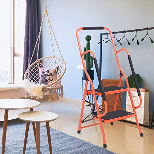 LUISLADDERS Folding 2-Step Safety Step Ladder Padded Side Handrails Portable Heavy Duty Ladders for Kitchen, Home and Office 330lbs