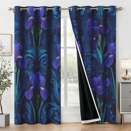 Rideau occultant de qualité supérieure motif iris violet finitions oeillets soignées - 4
