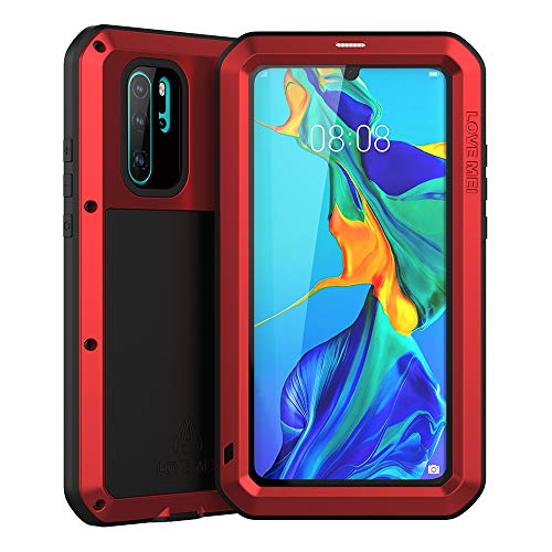 Eastcoo f&uuml;r Huawei P30 Pro / P30 Pro New Edition H&uuml;lle, Mit Panzerglas 360 Grad Handyh&uuml;lle Case Hart Alloy Aluminum Cover + Silikon Bumper Robuste Sto&szlig;fest Military Outdoor Schutzh&uuml;lle -Rot