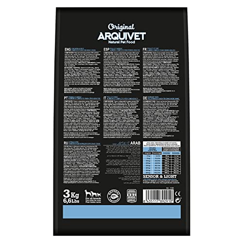 Arquivet Original Senior&Light 3 kg – Futter für ältere Hunde ab 7 Jahren und/oder mit Neigung zu Übergewicht – Huhn und Reis