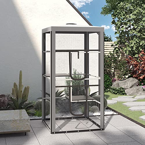 Pawhut 79" H Cat House Kitten Enclosure Mesh Playpen Steel Frame With 3 Platforms, 2 Doors And 4 Sandbags For Stability, Indoor/Outdoor #TOP1