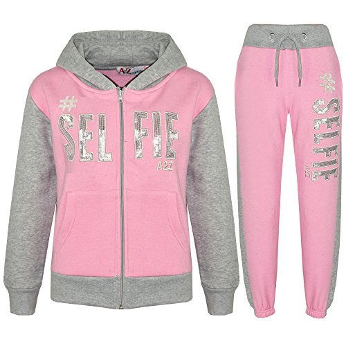 A2Z 4 Kids® Niños Chica joven Designer # SELFIE aufdruck Chándal Sudadera con capucha & Pantalones Chándal para 5 6 7 8 9 10 11 12 13 años Baby Rosa & Grau 146/152 cm(11-12 años) Cover