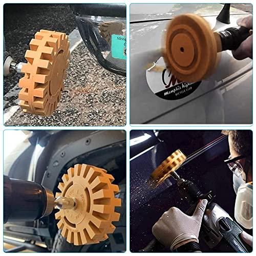 Swetup Folienradierer, 2 Stück Felgen Radierer, Radierscheibe 20mm, Radierer Bohrmaschine Akkuschrauber, Radiergummi mit Adapter zum Entfernen von Folien und Kleberesten am Fahrzeug, Auto Motorrad
