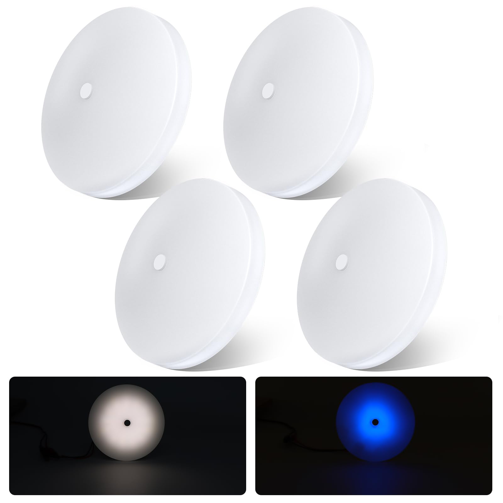 acegoo 12V LED Ceiling Dome Light, 4.5 Inch RV Overhead Puck Light with On/Off and Dimming Control Press Switch, CRI 90+ DC12-24V Surface Mount 4-Pack (4000K Neutral White)
