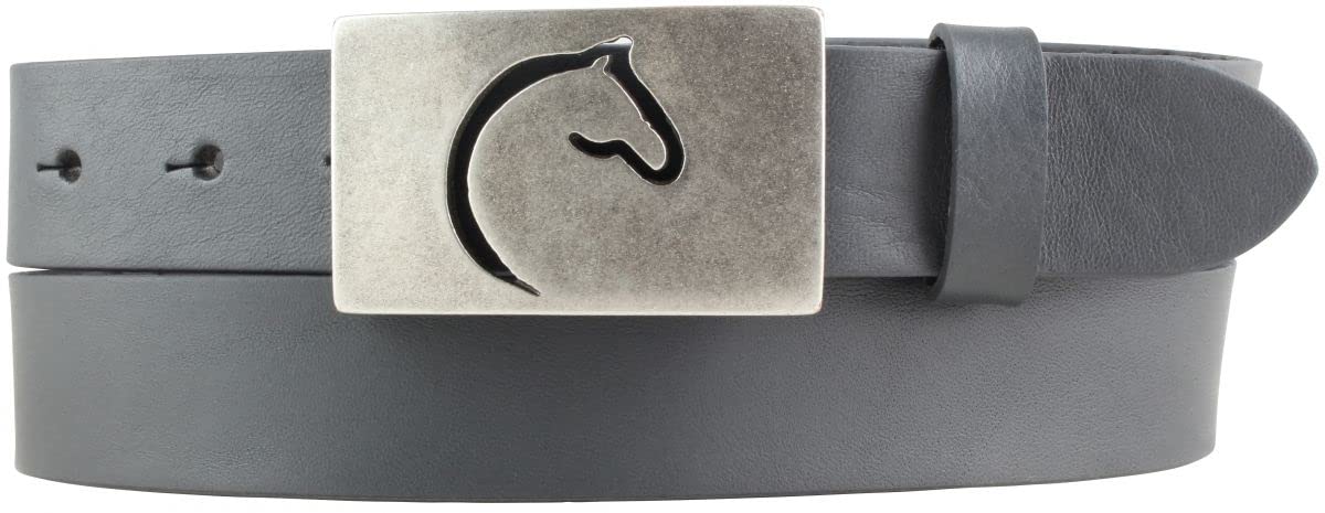 BELTINGER Kinder-Gürtel für Reiter mit Pferdekopf-Gürtelschnalle aus Vollrindleder 3 cm | Reiter-Gürtel 30mm für Reithose | mit Pferde-Motiv