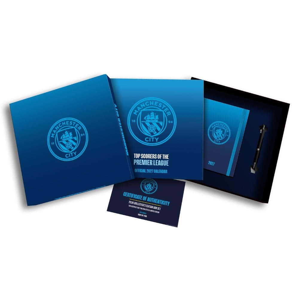 Manchester City FC 2027 Calendar & Diary Gift Box Set Official Licensed Football Club Gift Set, Wall Calendar, Matching Diary & Branded Pen Included, Iconic Man City Imagery, Gift for City Fans