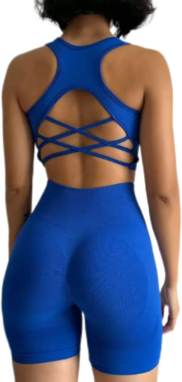 Women's Seamless Yoga Suit Set With Chest Cushion 2-Piece Set High Waist And Hip Lifting Quick Drying Exercise Set