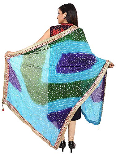 Image of Women's Jaipuri Art Silk Bandhej Rajasthani Bandhani Dupatta with Gota Patti Lace