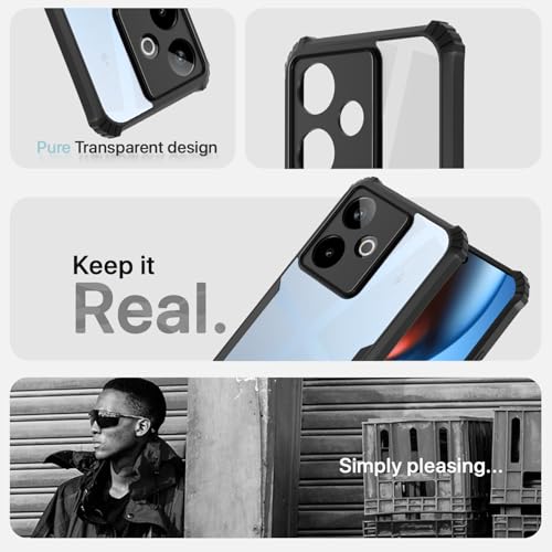 Image of Pikkme Back Cover for Realme GT 7 5G / GT 7T 5G | Ultra Hyrbid | Full Camera Protection | Raised Edge | Crystal Clear Transparent Bumper Case (Black)