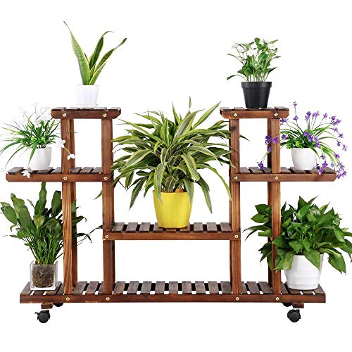 Yaheetech Estantería de Macetas Estante de Plantas Soporte Decorativo para Jardín con Ruedas