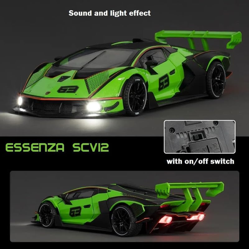 Image of Play Boy 1:24 Lambo SCV12 Model Diecast Metal Alloy Pullback Toy Vehicle with Openable Doors Light and Music Car for Kids (Multicolor)