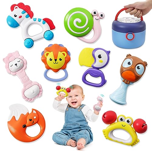 Image of 8 PCS Baby Rattles 0-6 Months Baby Toys 6 to 12 Months Rattles for Babies 0-6 Months Infant Toys 3-6 Months Teething Toys for Babies 6-12 Months Newborn Toys 1 Year Baby Boys Girls Gifts Set