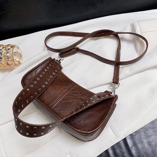 Retro Studded Shoulder Bag for Women, Leather Y2k Shoulder Purse with Smooth Zipper and Adjustable Strap, Crossbody Sling Bag2
